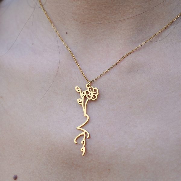 Custom Birth Flower Name Necklace