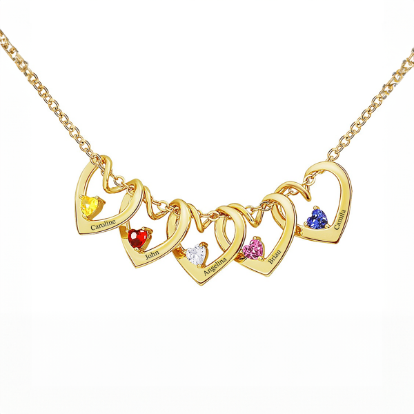 Custom Birthstone Hearts Necklace