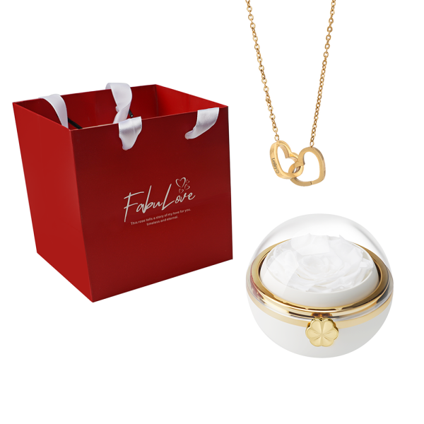 whitegold.png Eternal Rose Round Box - W/ Engraved Necklace & Real Rose